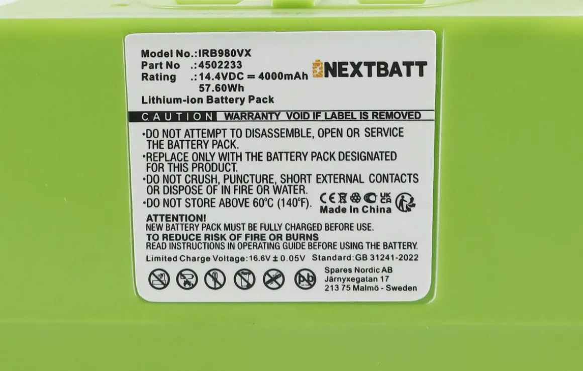 Batteri 14,4 V/4000 mAh till iRobot Roomba 600/800/900-serien, Li-Ion