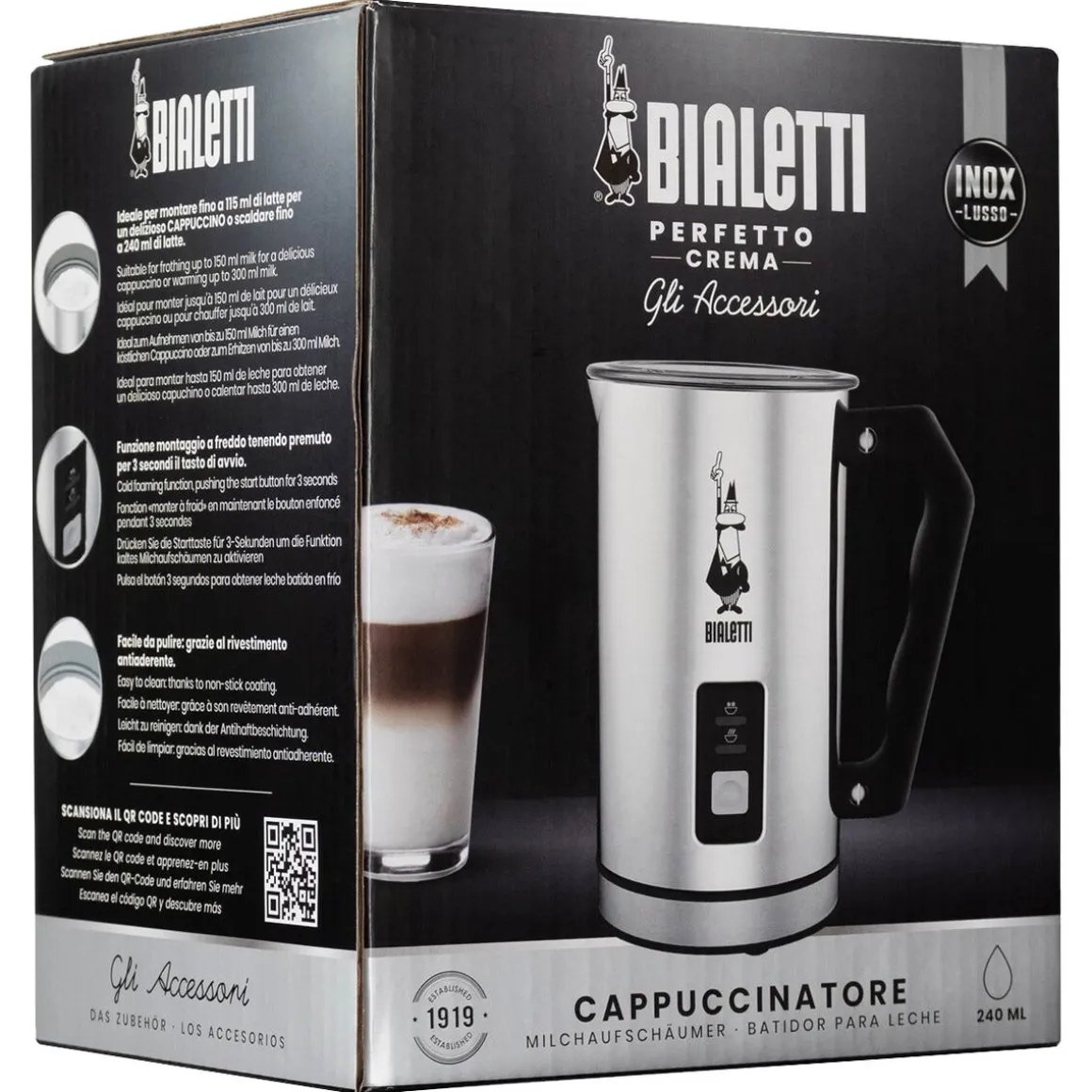 Bialetti elektrisk mjölkskummare, rostfri, 240 ml