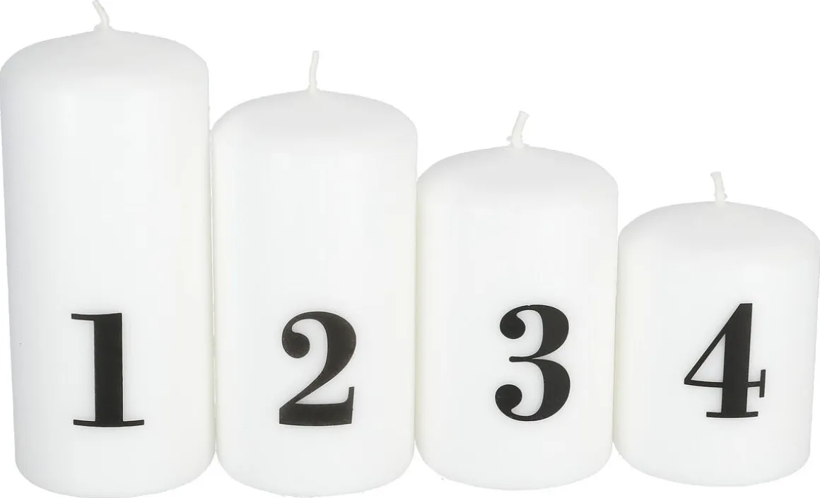 Blockljus Advent, 4-pack stearinljus med siffror