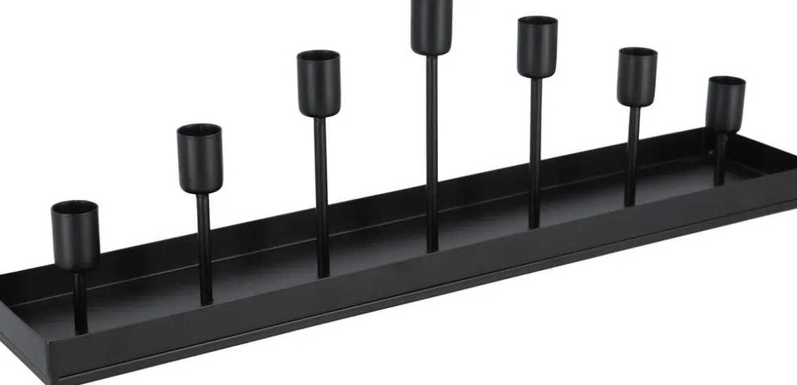 Bordsljusstake lång, 7 ljus svart metall, 51,5 cm