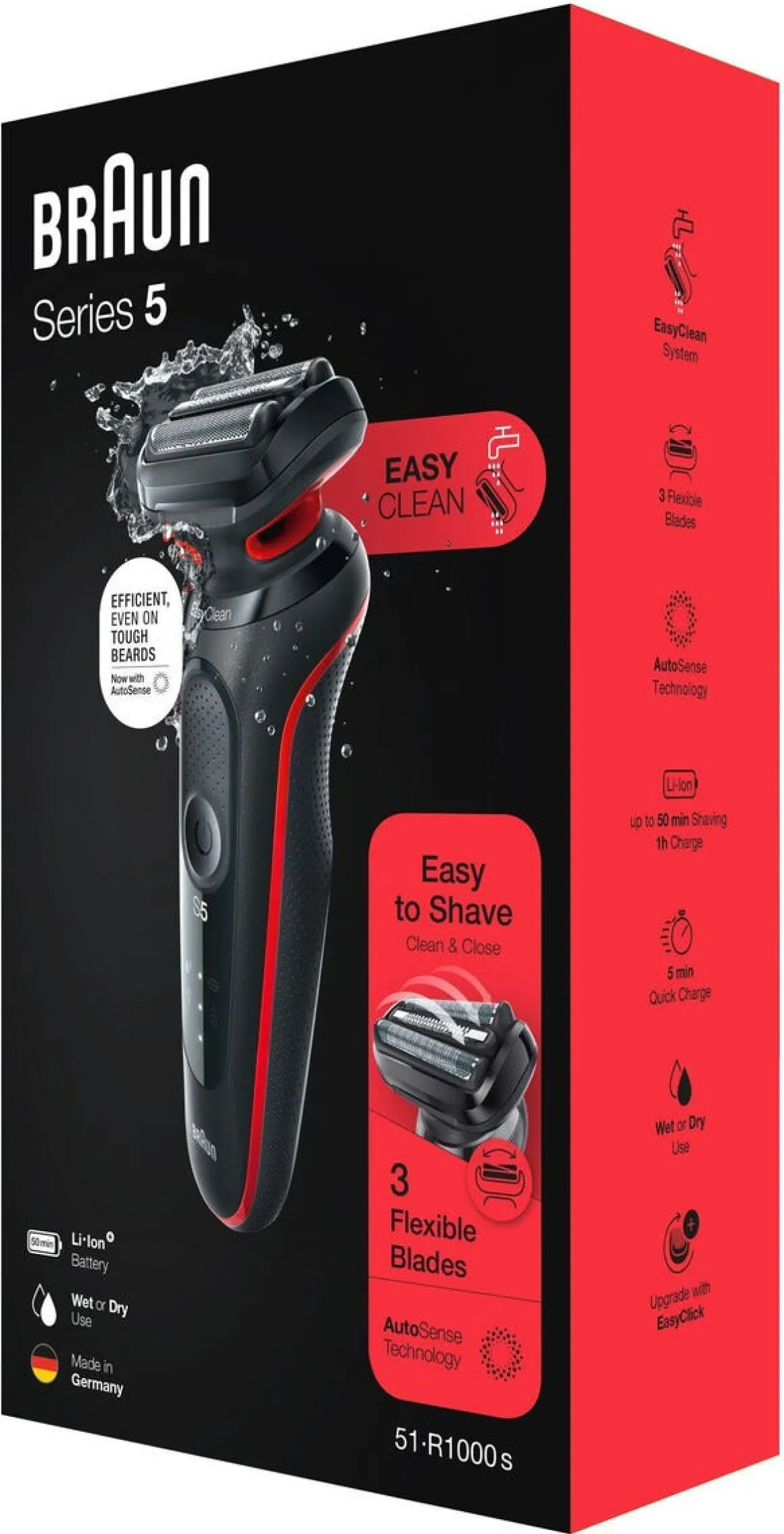Braun Series 5 51-R1000s röd, rakapparat Wet & Dry