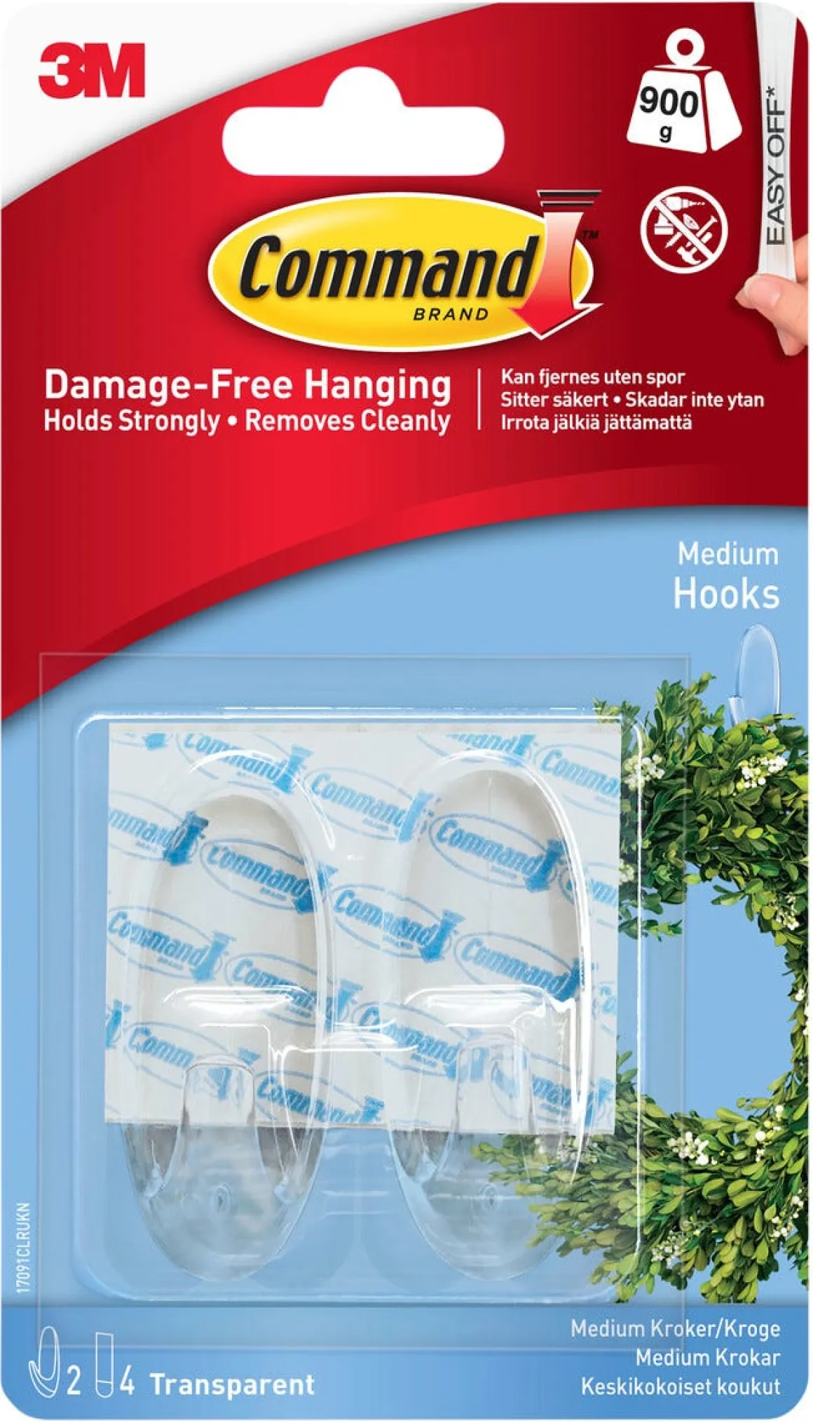 Command Medium självhäftande krokar transparenta, 2-pack