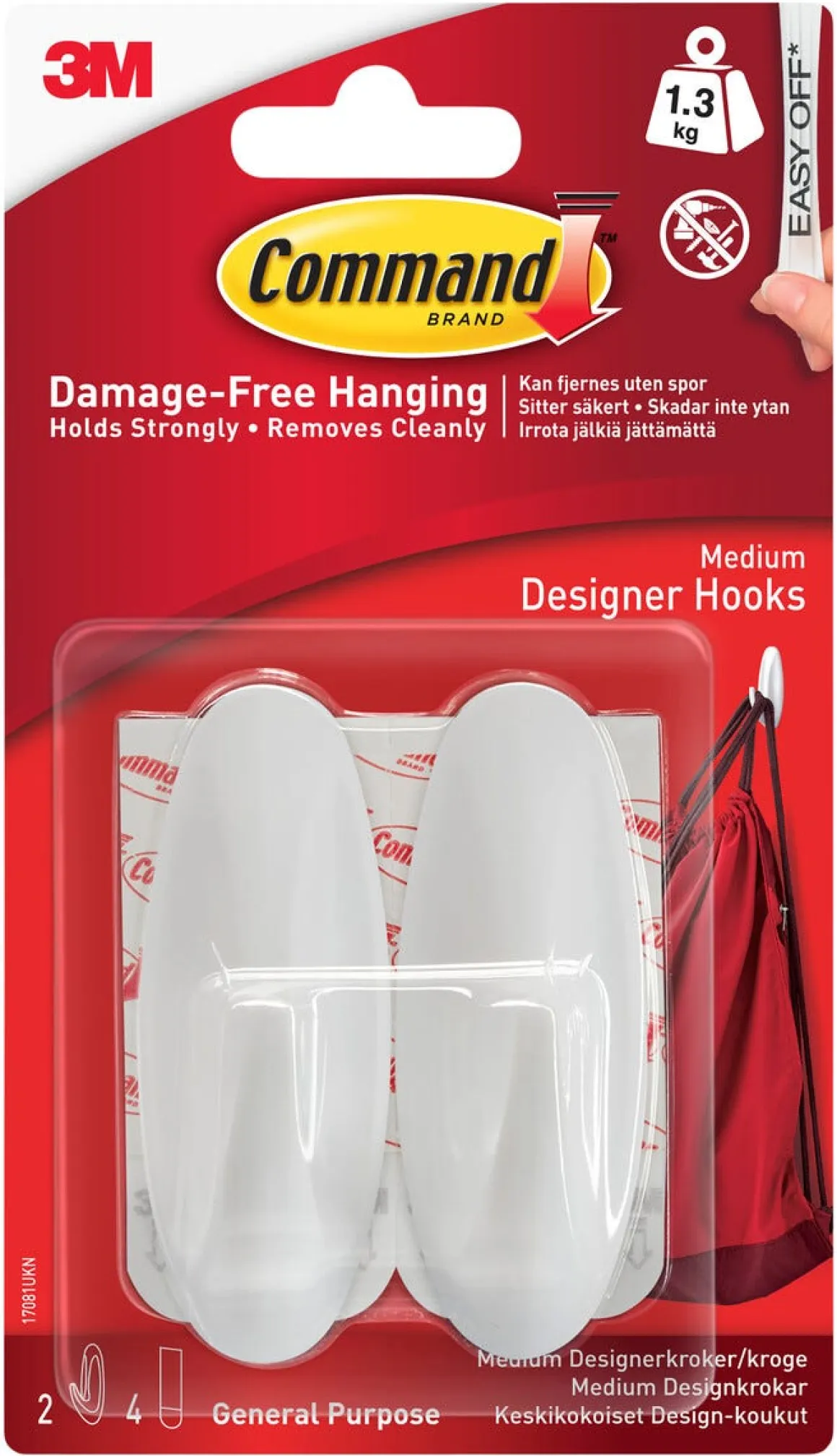 Command självhäftande krokar design, 2-pack