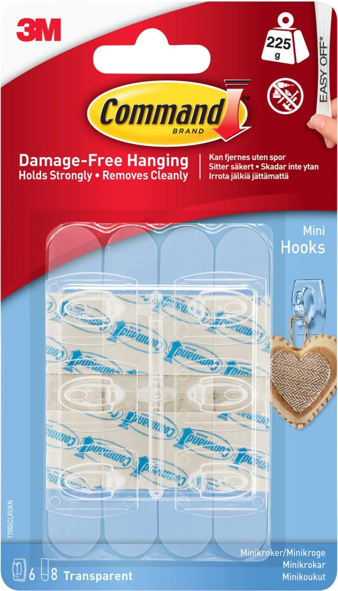 Command självhäftande minikrokar transparenta, 6-pack