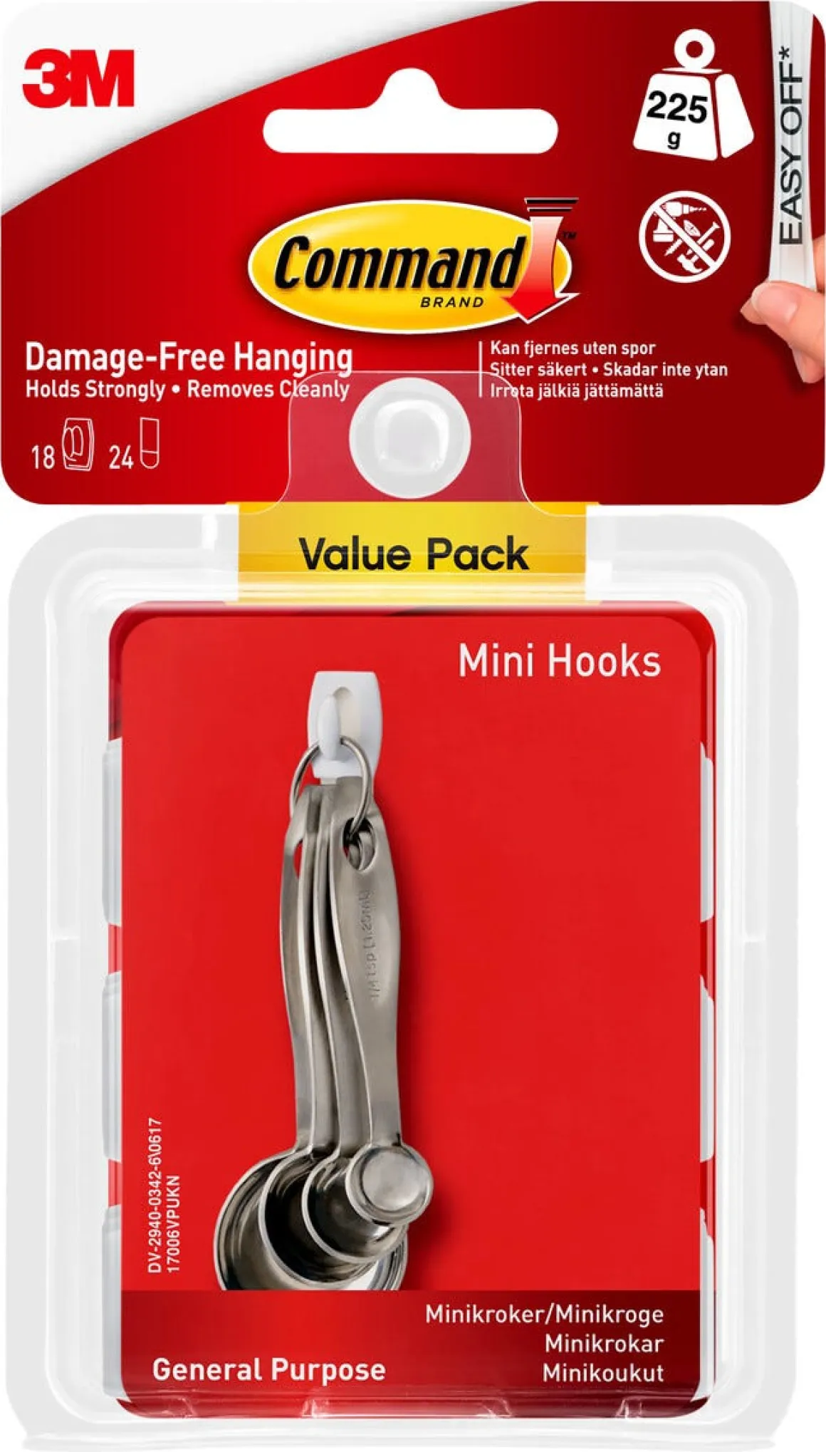 Command Value Pack självhäftande minikrokar vita, 18-pack