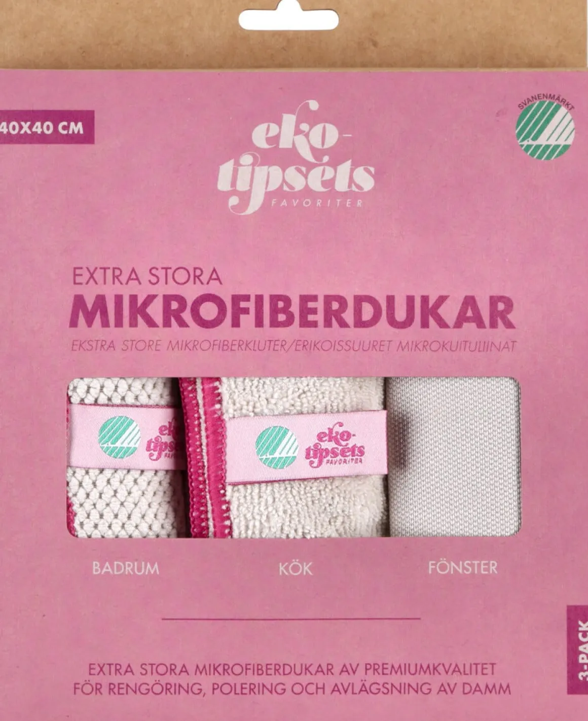 Ekotipset mikrofiberdukar extra stora, 3-pack