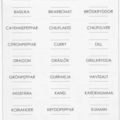 Etiketter till burkar, kryddor och torrförvaring
