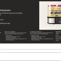 Frukt- och svamptork med digital display, 5 brickor