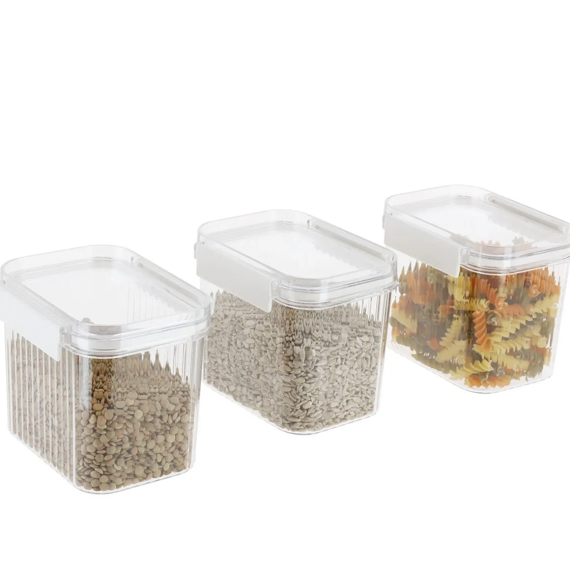 Förvaringsburkar plast, stapelbara, 0,8 l, 3-pack