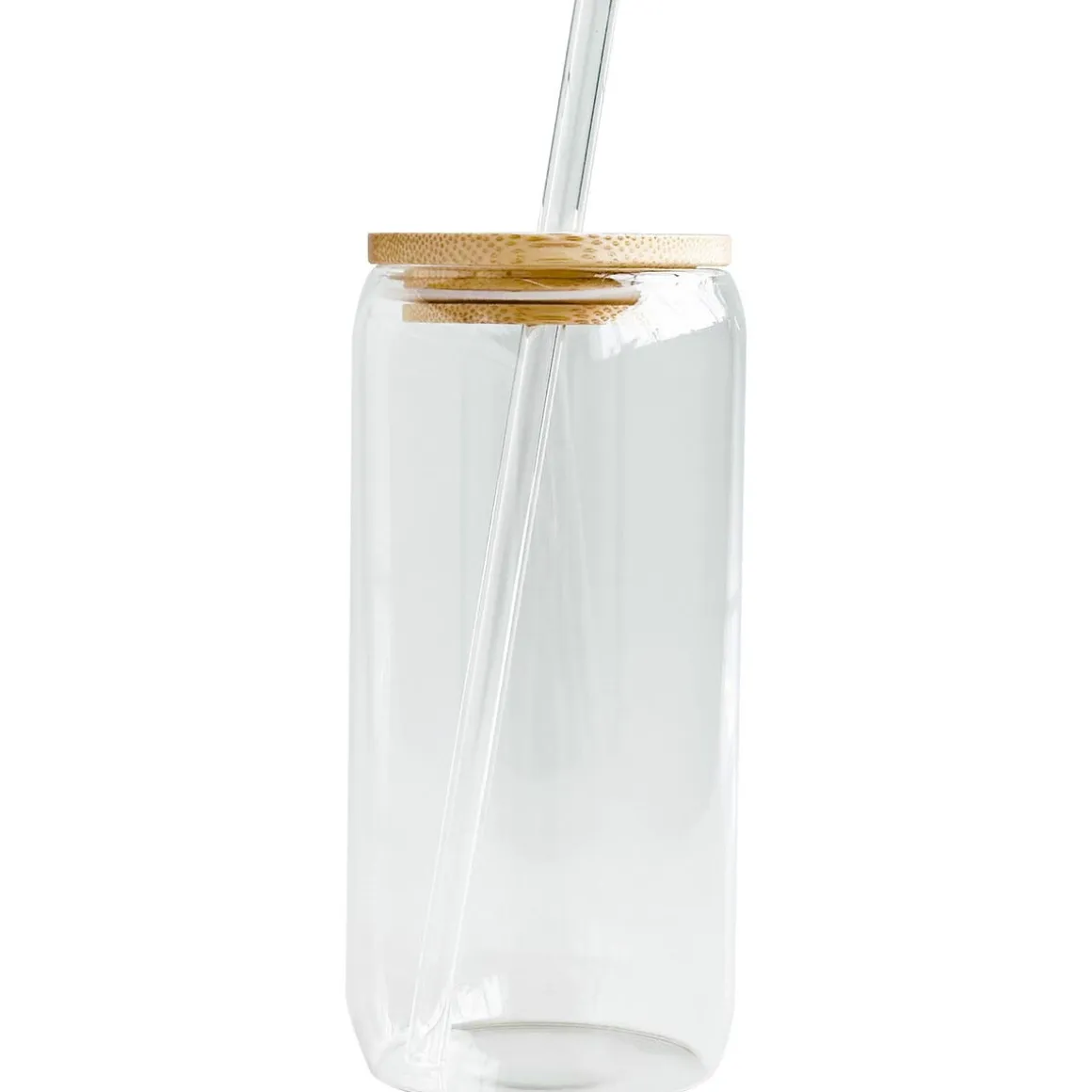 Glasburk med sugrör och bambulock, 480 ml