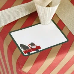 Juletiketter på rulle julmotiv med tomte, 50-pack