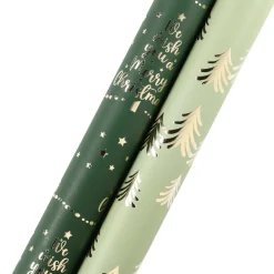 Julpapper premium grönt och guld 70 cm x 3 m 2-pack