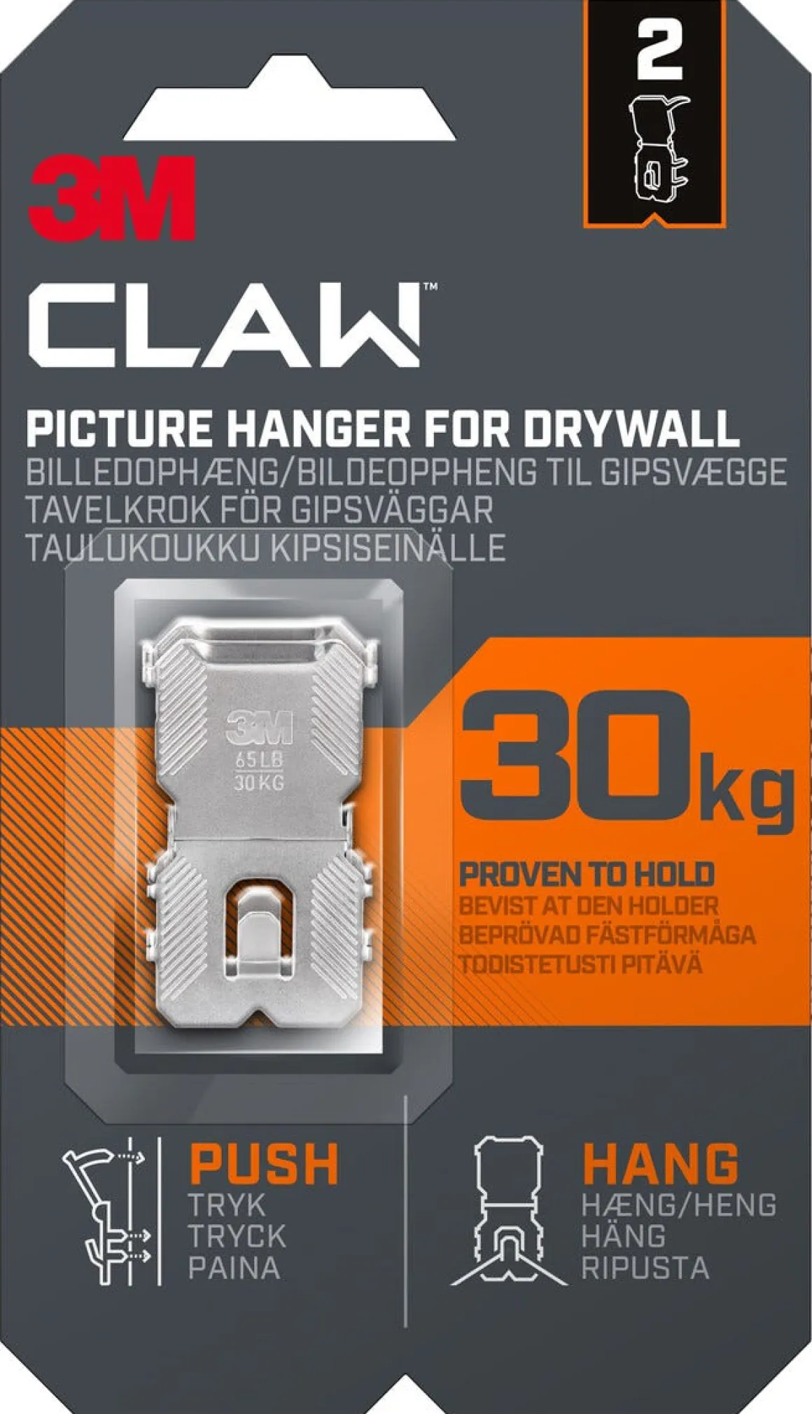 3M Claw tavelkrok för gipsvägg, 30 kg, 2-pack