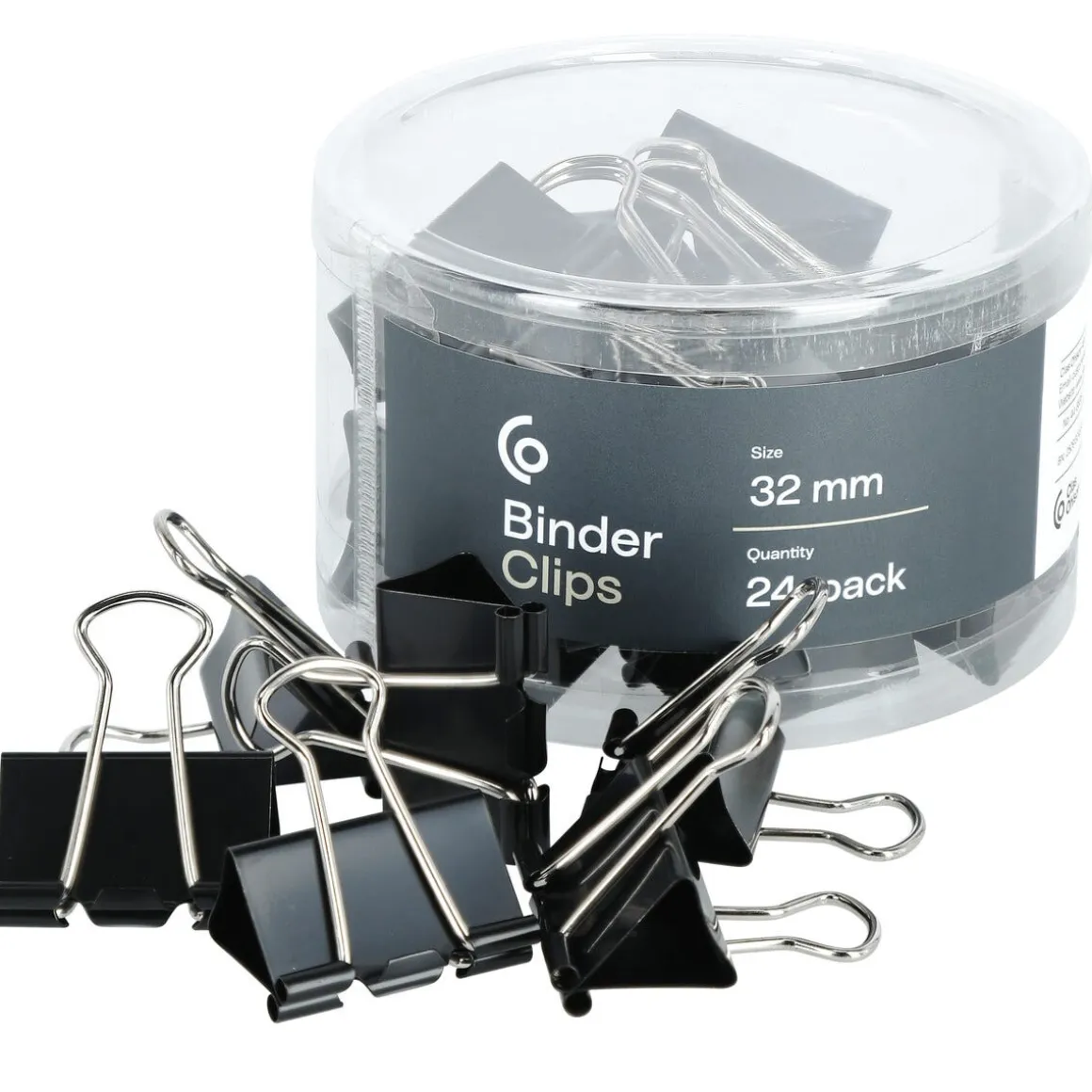 Mellanstora pappersklämmor metall svart 32 mm 24-pack