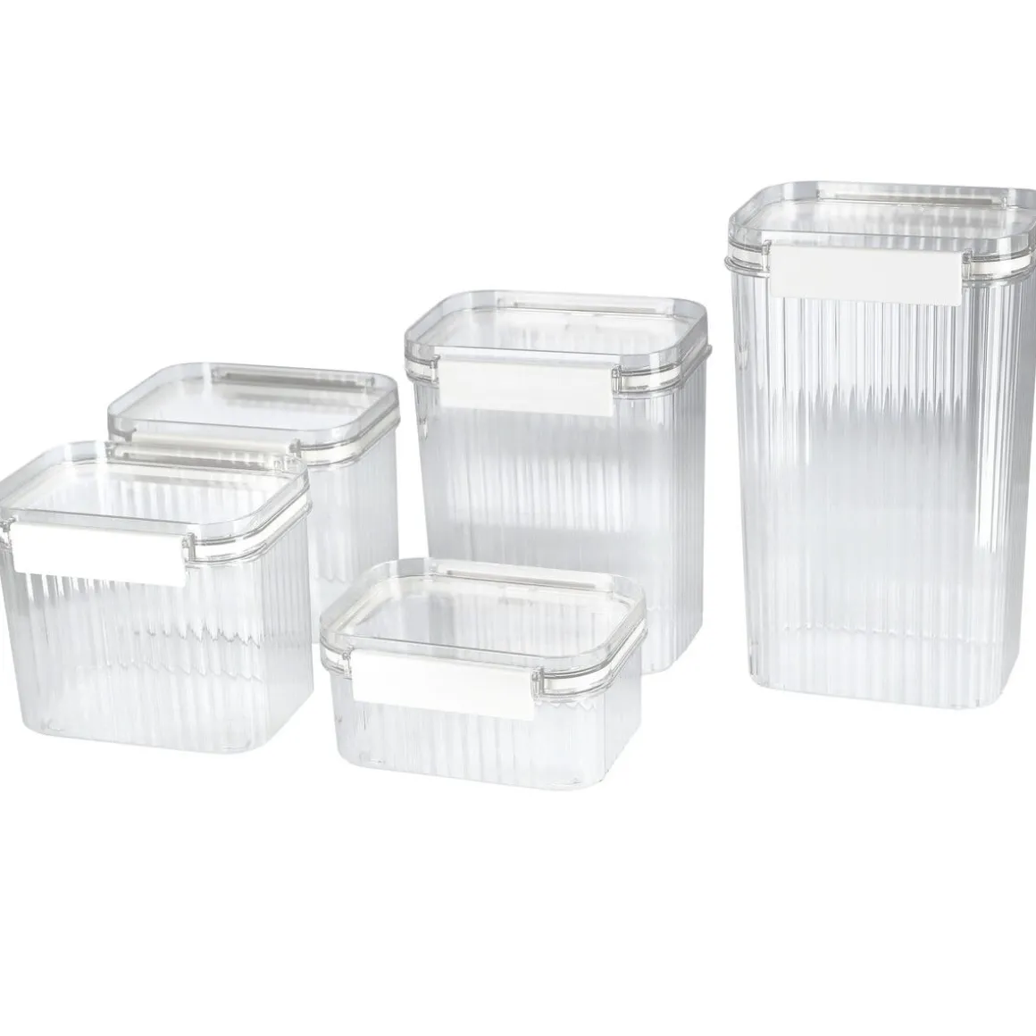 Plastburkar med lock stapelbara, 5-pack