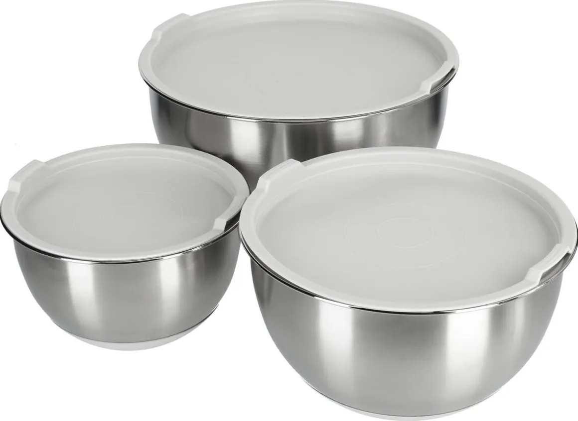Rostfria skålar med lock, 3-pack