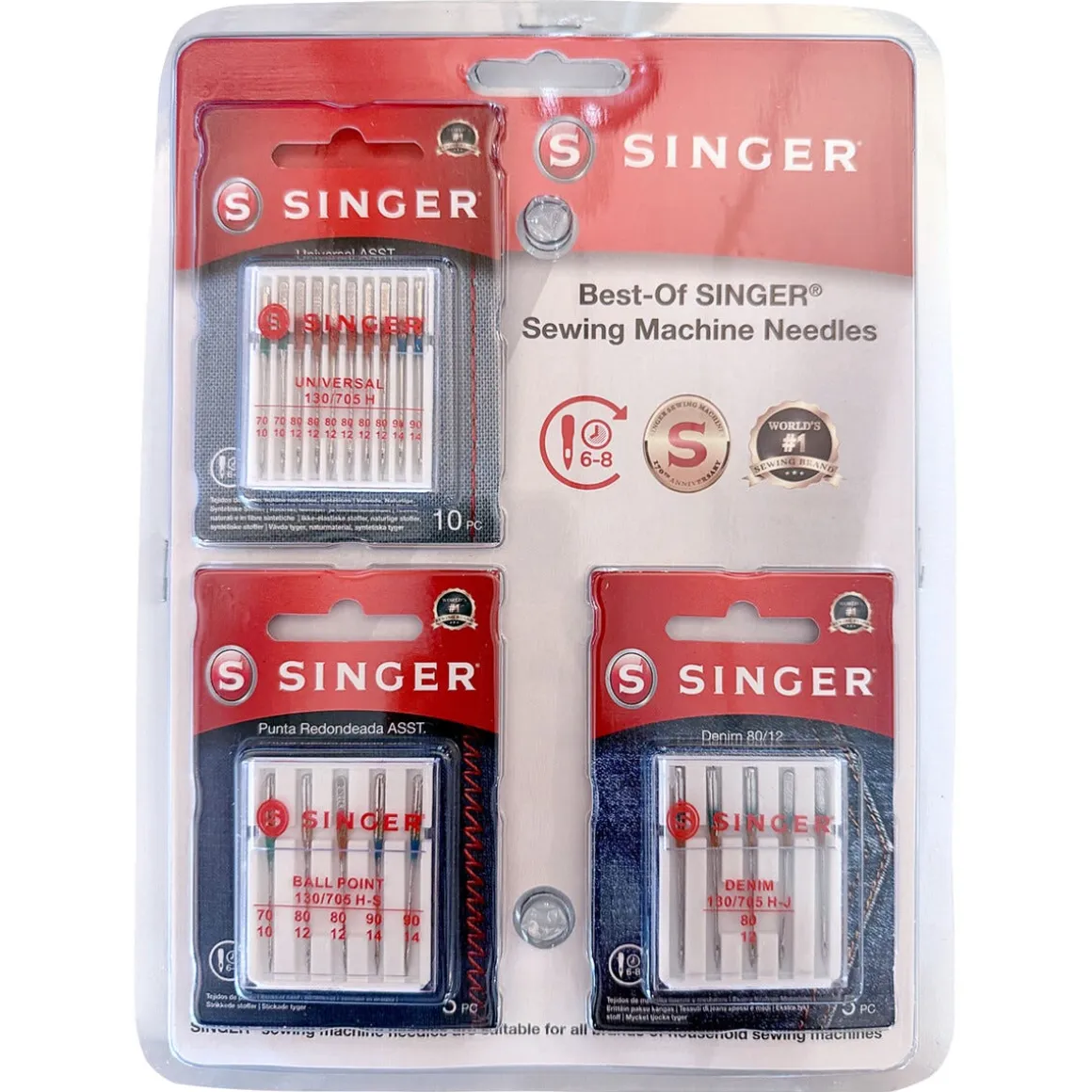 Singer symaskinsnålar, jeans och universal, 20-pack
