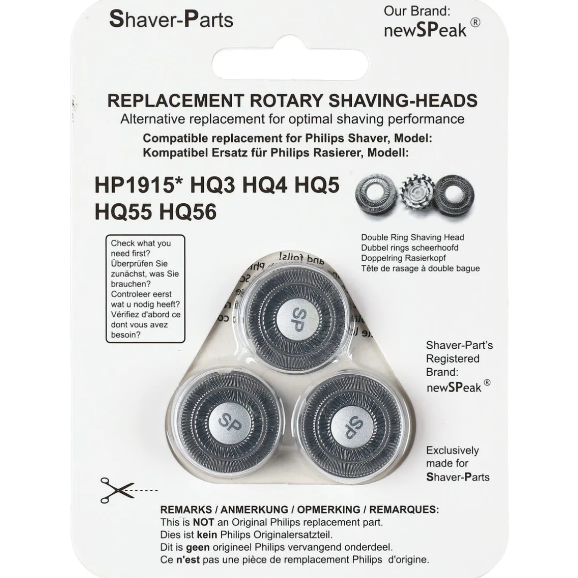 Skärhuvud HQ3/4/5/55/56 till rakapparat Philips, 3-pack