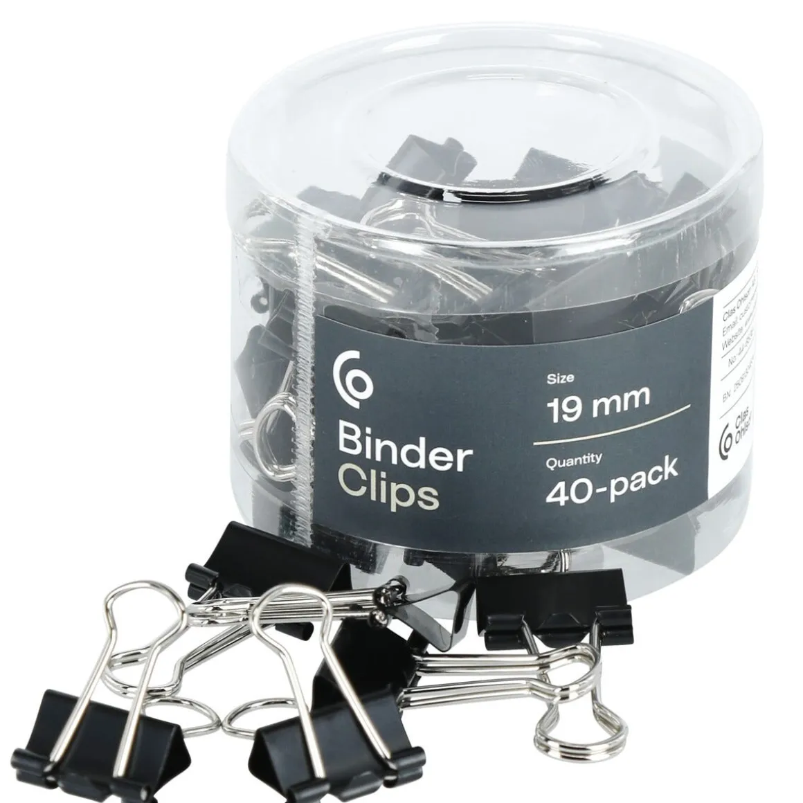 Små pappersklämmor metall svart 19 mm 40-pack