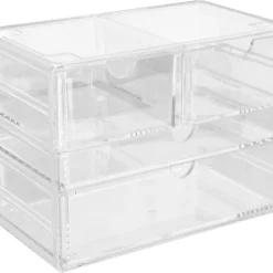 Sminkförvaring med 4 lådor, byrå, klar plast
