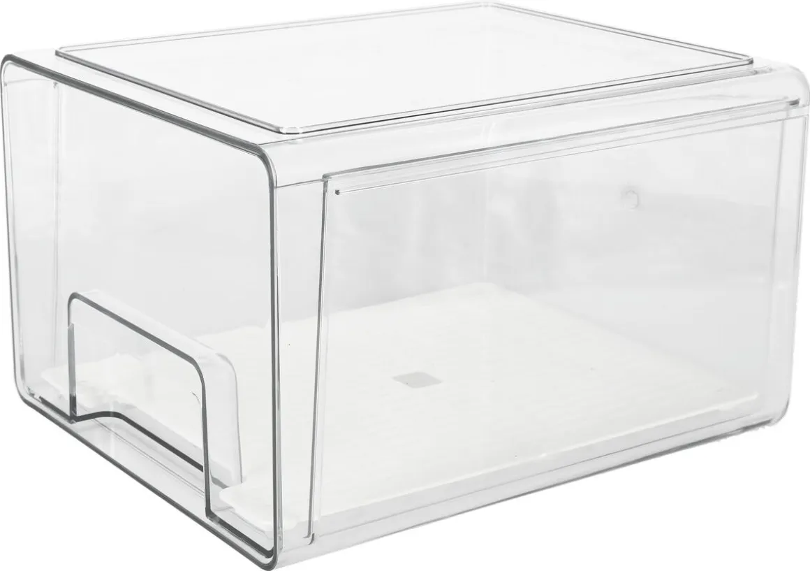 Stapelbar kylskåpsförvaring med låda, transparent