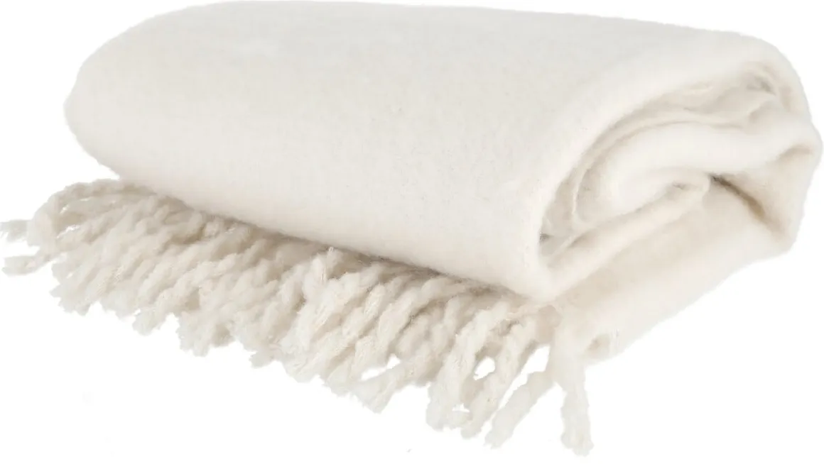 Stickad filt med fransar 127x152 cm, vit