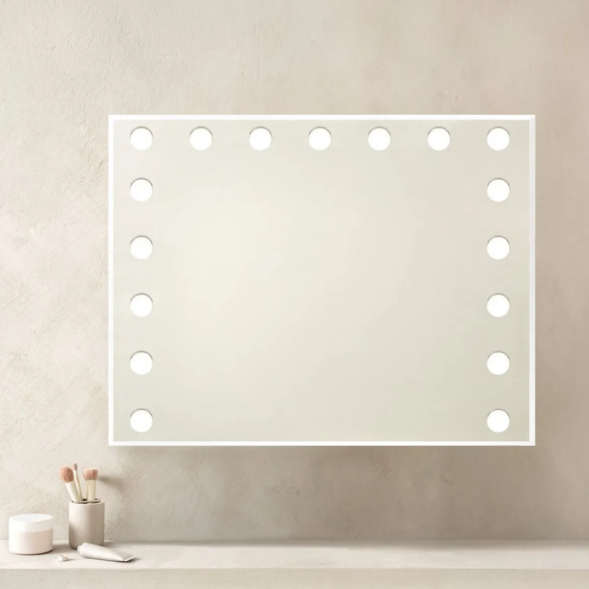 Stor sminkspegel med dimbar LED-belysning, vit, 80 x 62 cm