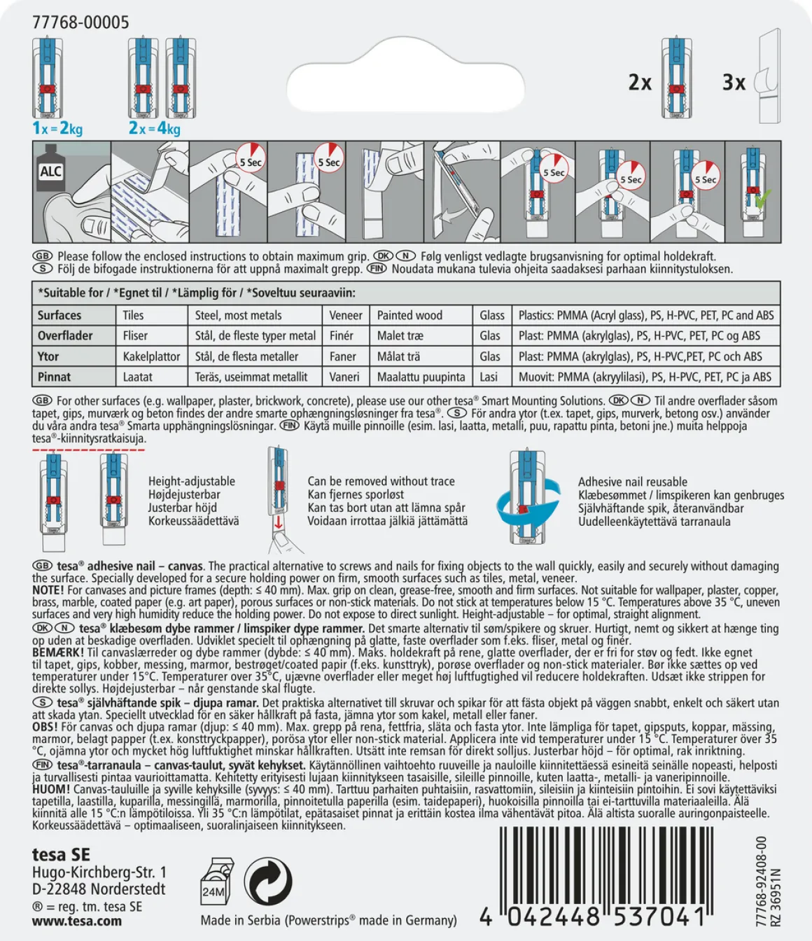 Tesa självhäftande spik canvas, 2-pack