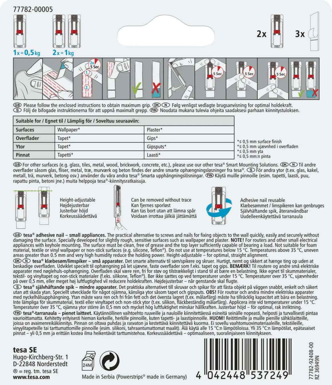Tesa självhäftande spik , 2-pack