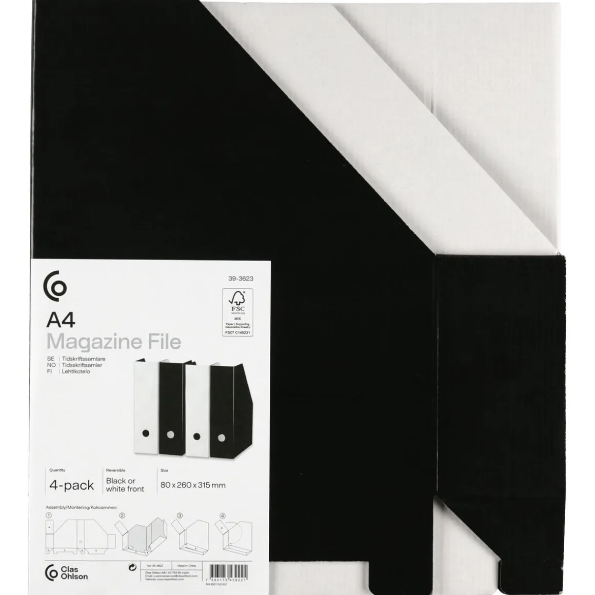 Tidskriftssamlare A4 kartong, stående, 80 mm, 4-pack