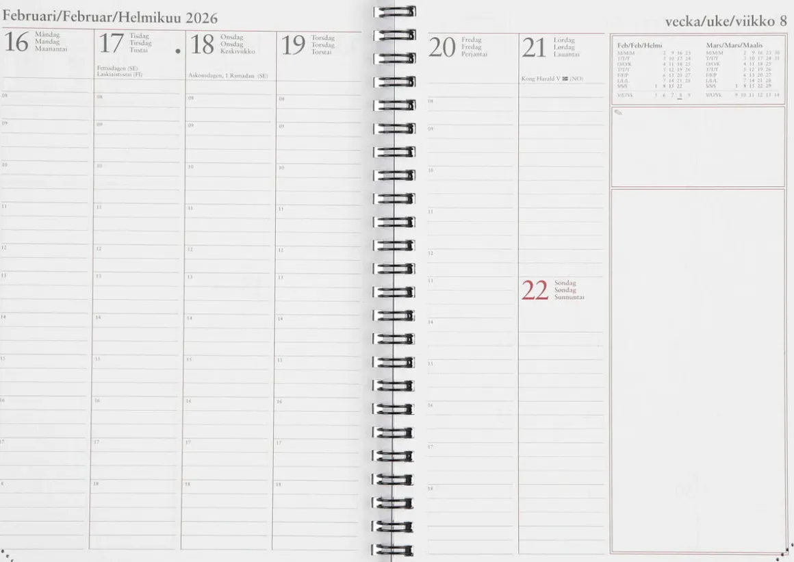 Veckokalender 2026 A5, spiralbunden