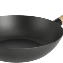 Wokpanna i kolstål med platt botten, 28 cm